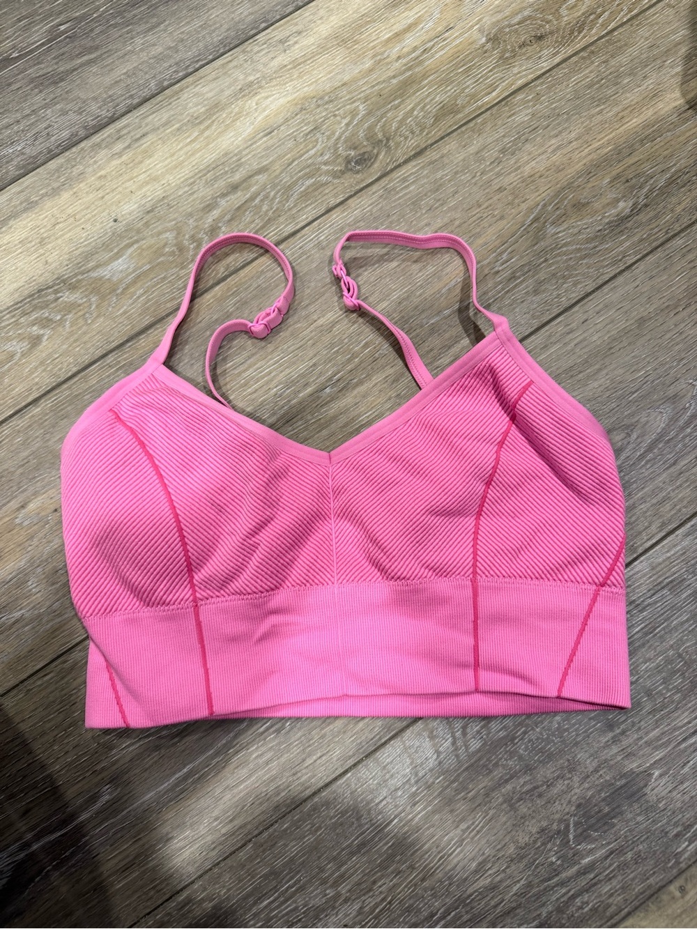 Ribbed Pink Seamless Sports Bralette with Adjustable Straps
